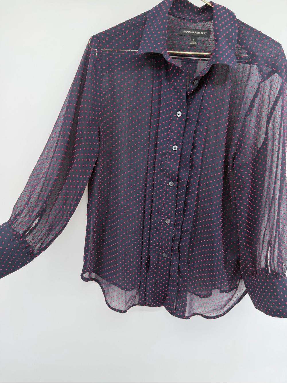 Banana Republic Navy Button-Down Blouse with Pink Dot Print